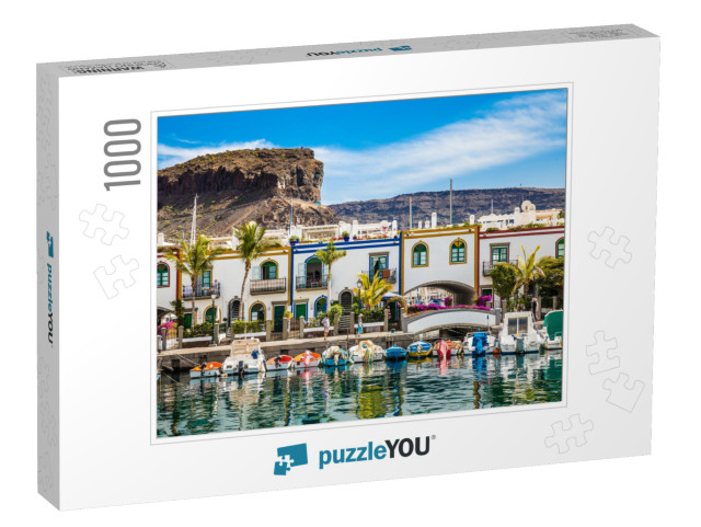 Traditional Colorful Buildings with Boats in Front & Moun... Jigsaw Puzzle with 1000 pieces