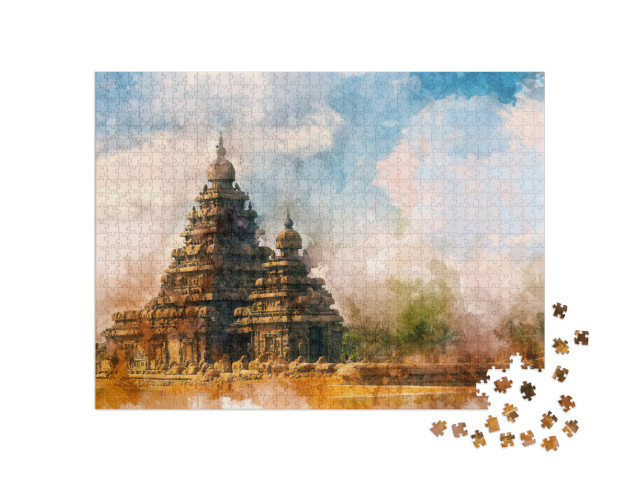 Seashore Temple At Mahabalipuram, Tamil Nadu, India... Jigsaw Puzzle with 1000 pieces