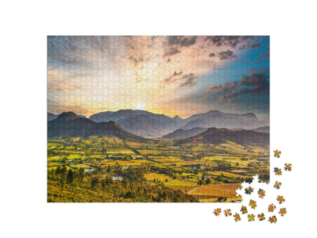 Shot of Franschhoek Wine Town During Sunset... Jigsaw Puzzle with 1000 pieces