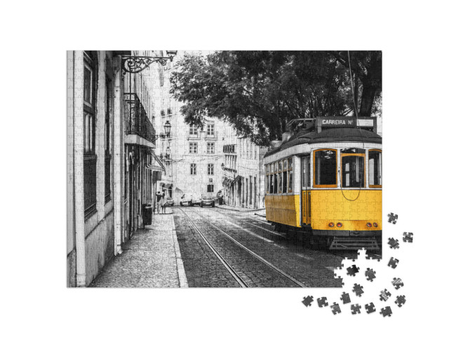 Yellow Tram on Old Streets of Lisbon, Portugal, Popular T... Jigsaw Puzzle with 1000 pieces