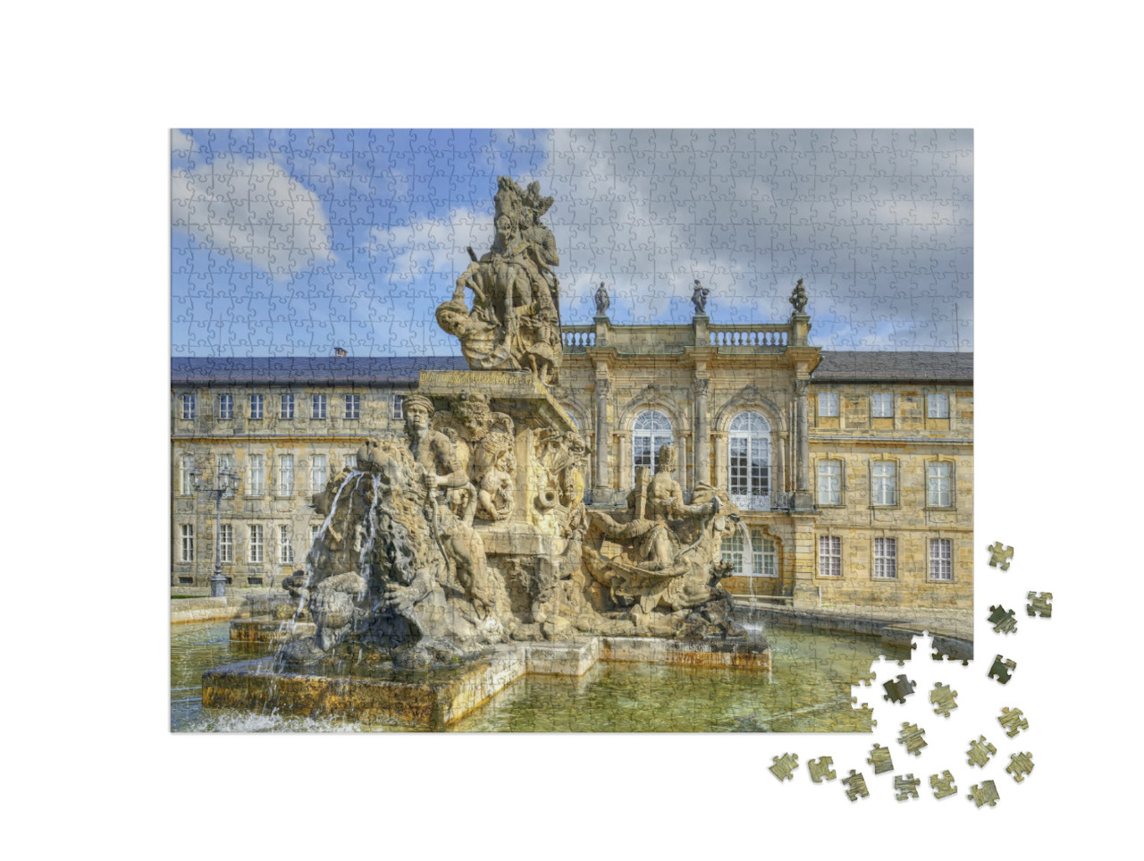 Bayreuth - Fountain & New Palace Neues Schloss, Seat of t... Jigsaw Puzzle with 1000 pieces