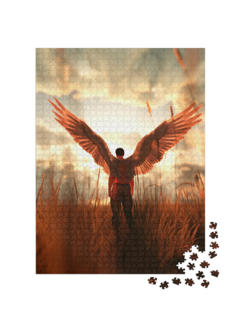 3D Illustration of an Angel in Grass Field... Jigsaw Puzzle with 1000 pieces