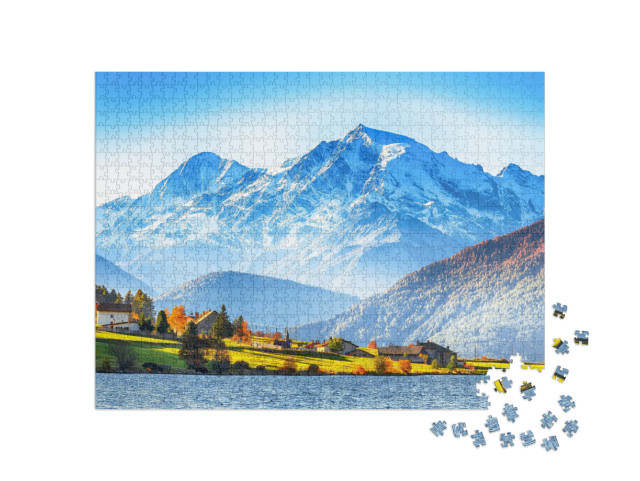 Splendid Autumn Panorama of Haidersee Lago Della Muta Lak... Jigsaw Puzzle with 1000 pieces