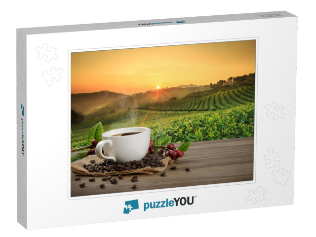 Hot Coffee Cup with Fresh Organic Red Coffee Beans & Coff... Jigsaw Puzzle