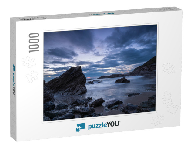 Night Falls Over the Cornwall Coast At Sharrow Beach on W... Jigsaw Puzzle with 1000 pieces