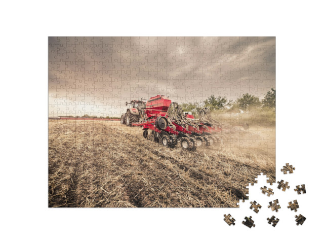 Modern Red Tractor with Red Implement Seeding Directly In... Jigsaw Puzzle with 500 pieces