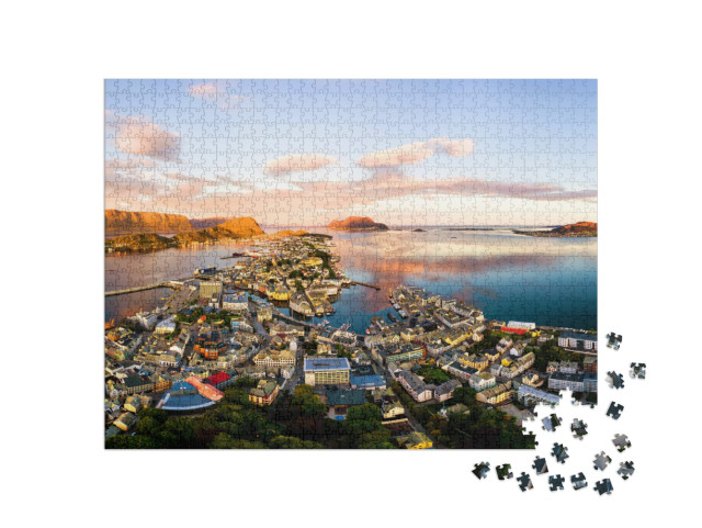 Alesund, Norway. Aerial View of Alesund, Norway At Sunris... Jigsaw Puzzle with 1000 pieces