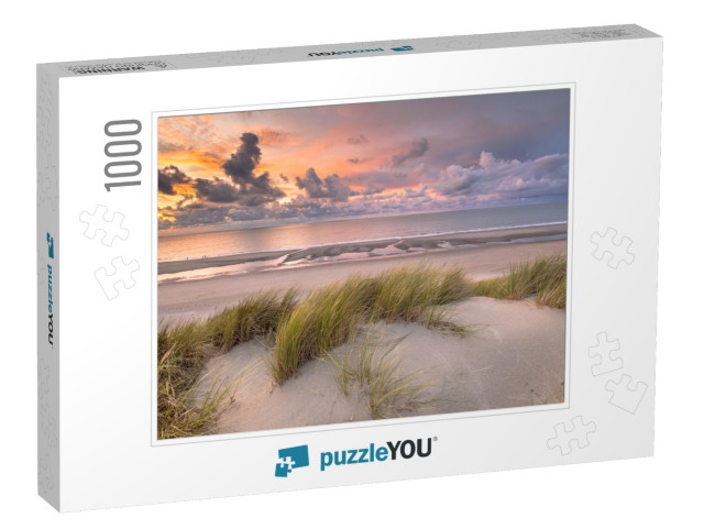 Sunset View from Dune Top Over North Sea & Canal in Zeela... Jigsaw Puzzle with 1000 pieces