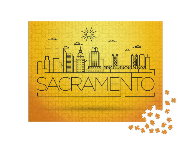 Minimal Sacramento Linear City Skyline with Typographic D... Jigsaw Puzzle with 1000 pieces