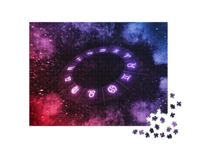 Zodiac Signs Inside of Horoscope Circle on Universe. Astr... Jigsaw Puzzle with 1000 pieces