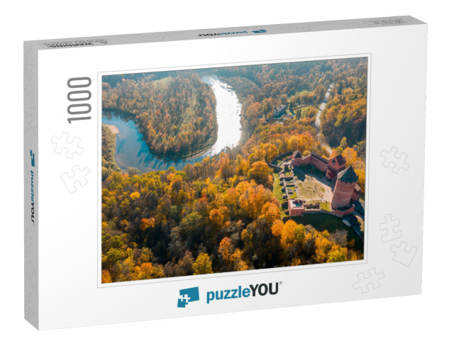 Amazing Aerial View Over the Turaida Castle During Golden... Jigsaw Puzzle with 1000 pieces