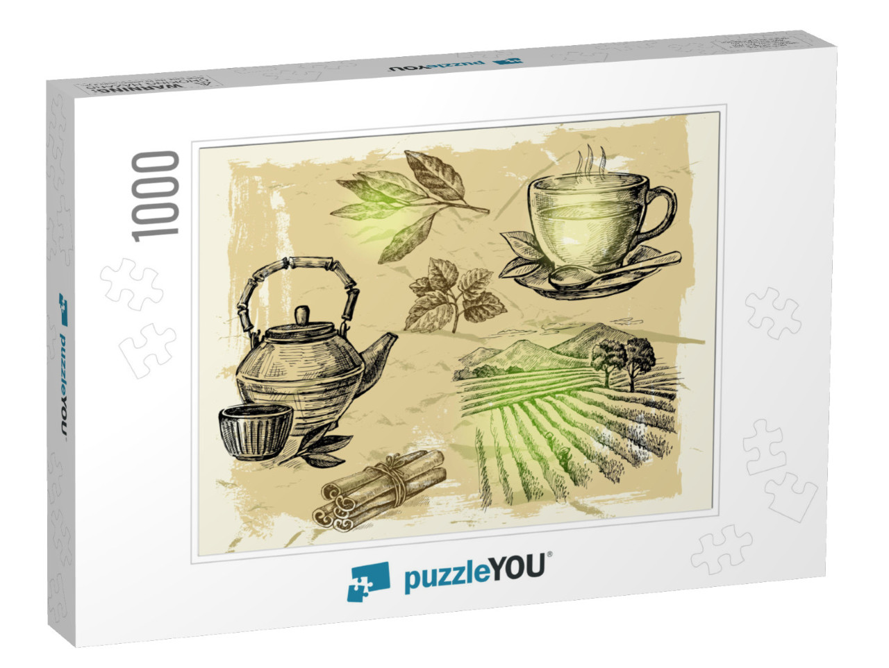 Vector Hand Drawn Tea on Paint Background... Jigsaw Puzzle with 1000 pieces