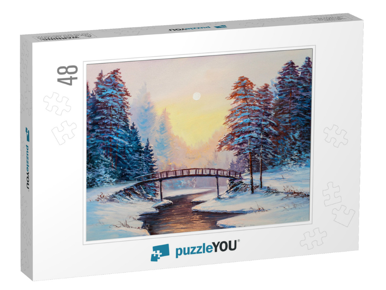 Winter Landscape with the River. Original Oil Painting... Jigsaw Puzzle with 48 pieces