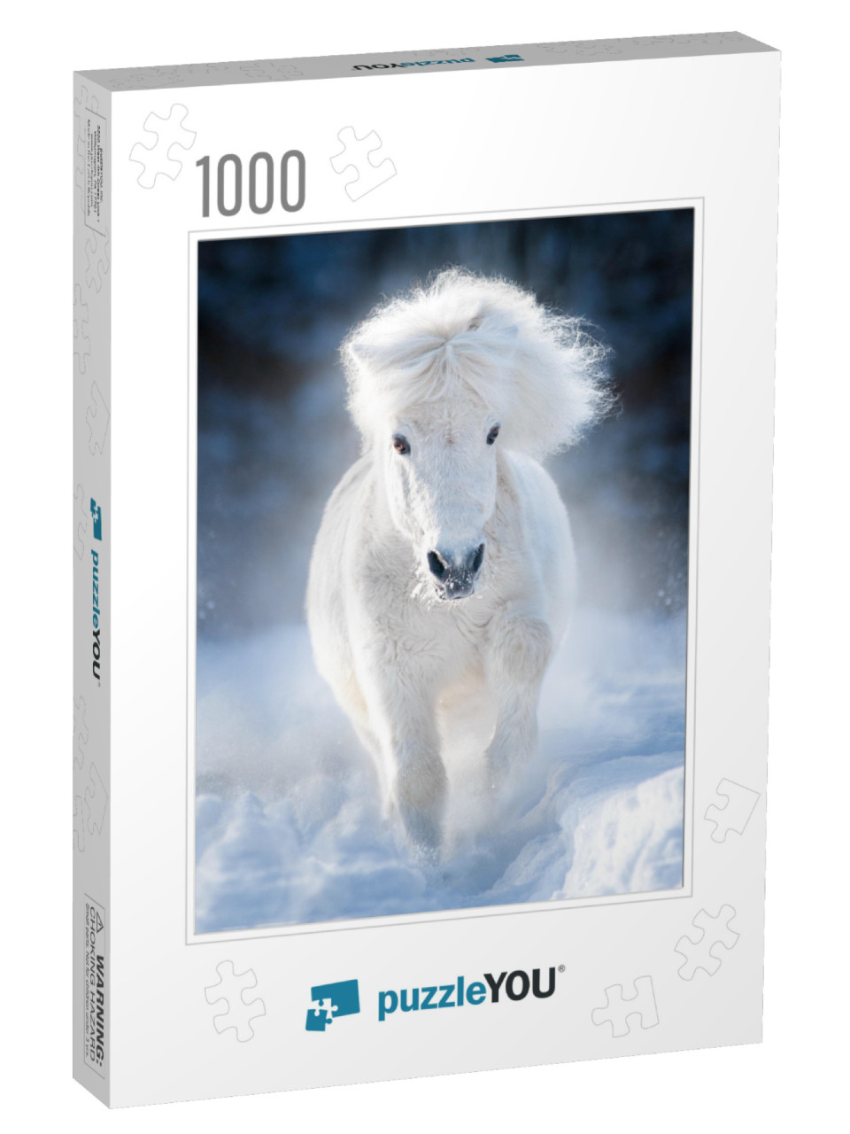 White Fluffy Shetland Pony Runs Free in Winter Meadow... Jigsaw Puzzle with 1000 pieces