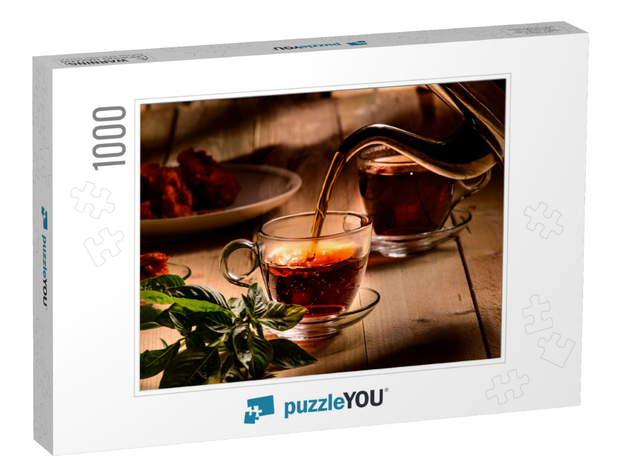 Hot Steaming Black Tea in a Cup on a Rustic Background... Jigsaw Puzzle with 1000 pieces