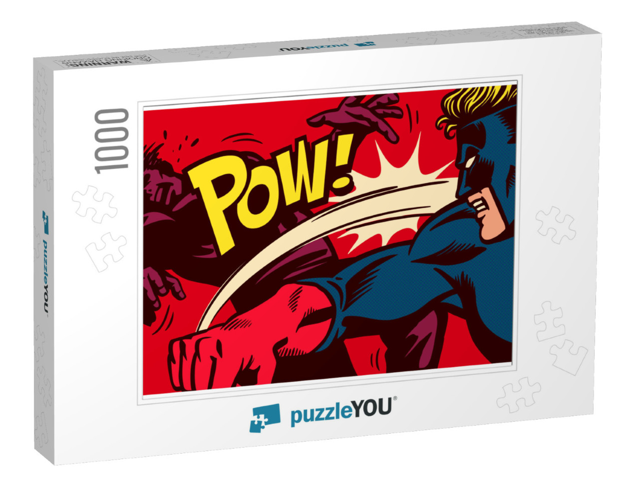 Pop Art Comic Book Style Panel with Superhero Fighting, T... Jigsaw Puzzle with 1000 pieces