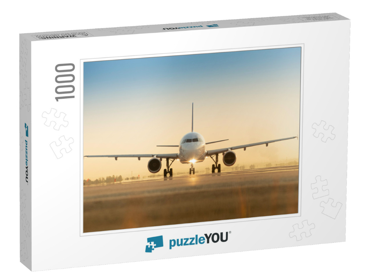 Sunset View of Airplane on Airport Runway Under Dramatic... Jigsaw Puzzle with 1000 pieces