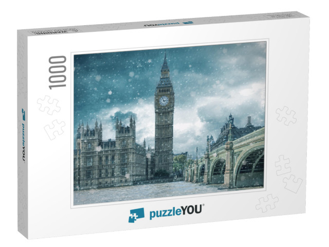 Big Ben & Westminster Bridge on a Cold, Snowy Winter Day... Jigsaw Puzzle with 1000 pieces