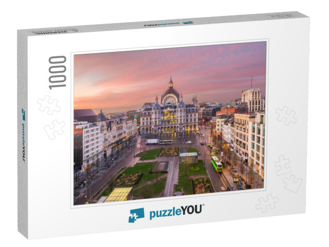 Antwerp, Belgium Cityscape from Above At Twilight... Jigsaw Puzzle with 1000 pieces