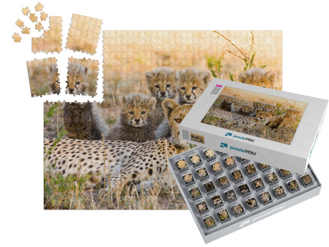 Mother Cheetah & Her Cubs in the Savannah. Kenya. Tanzani... | SMART SORTED® | Jigsaw Puzzle with 1000 pieces