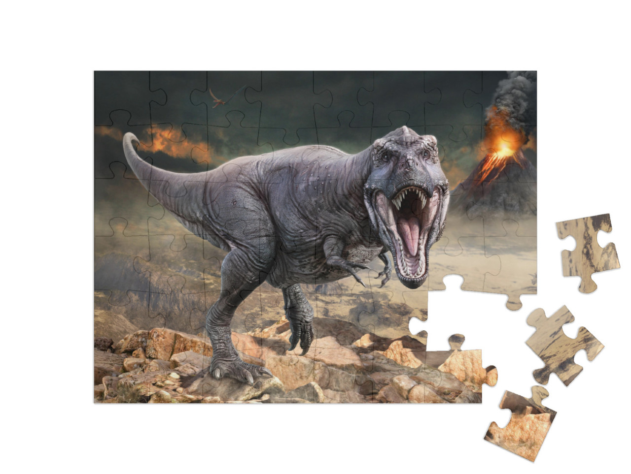 Tyrannosaurus Rex Scene 3D Illustration... Jigsaw Puzzle with 48 pieces