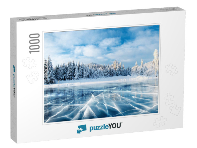 Cracks on the Surface of the Blue Ice. Frozen Lake in Win... Jigsaw Puzzle with 1000 pieces