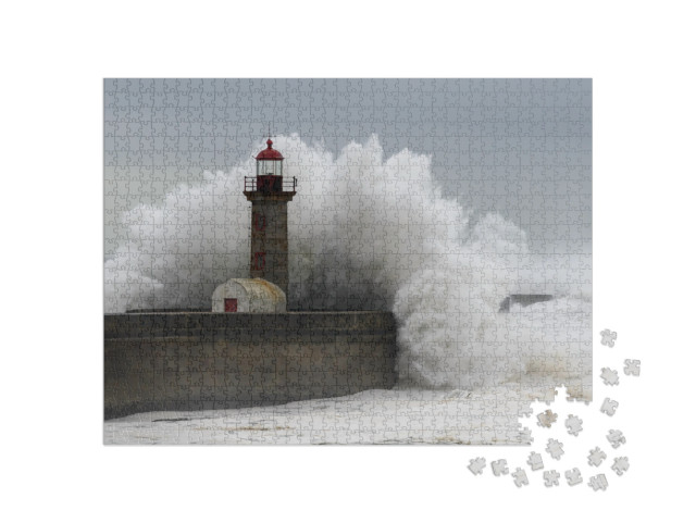 Waves Crashing Over a Lighthouse... Jigsaw Puzzle with 1000 pieces