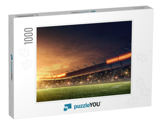 Night Soccer Stadium with Green Grass & Dramatic Sky... Jigsaw Puzzle with 1000 pieces