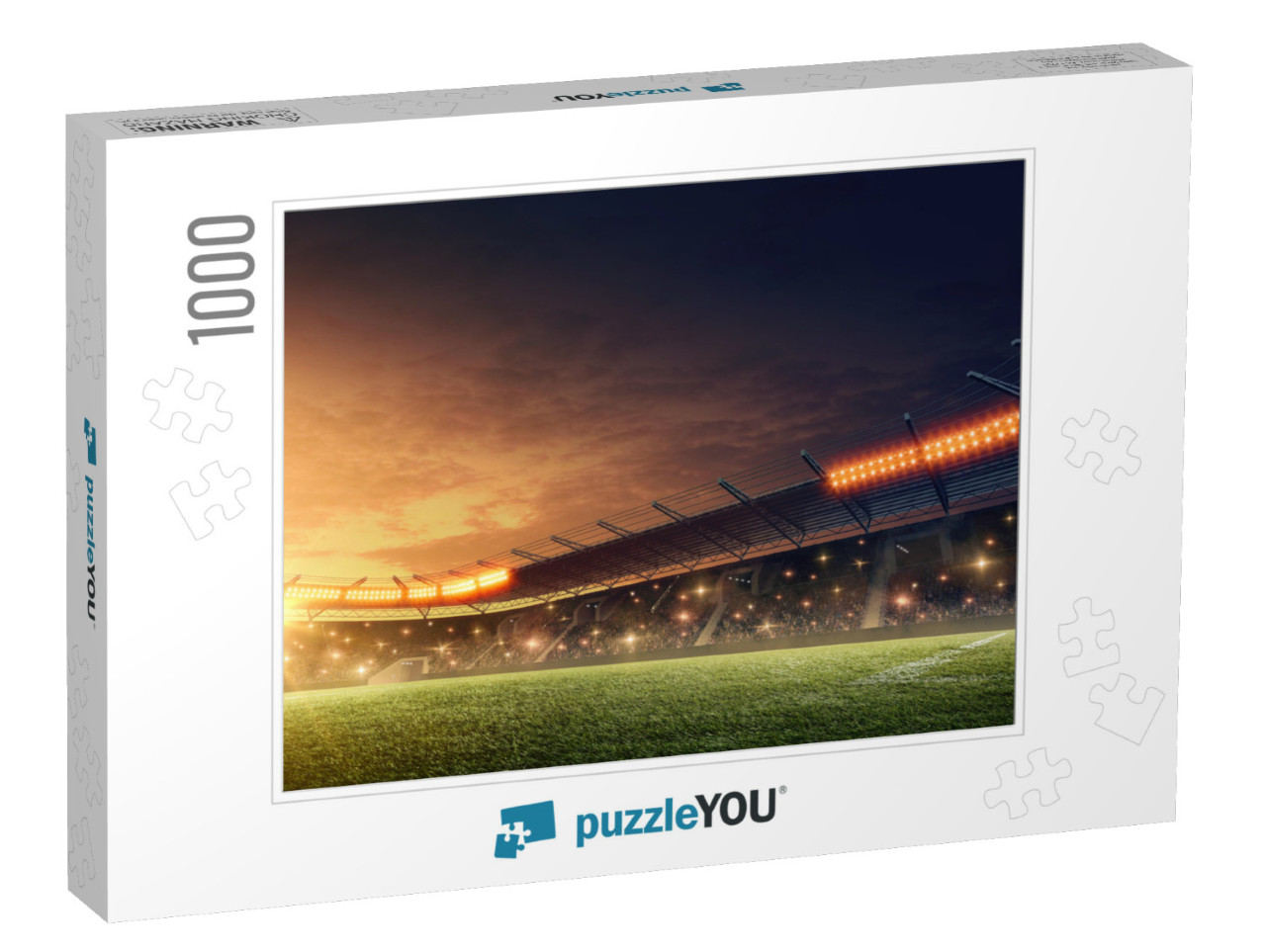 Night Soccer Stadium with Green Grass & Dramatic Sky... Jigsaw Puzzle with 1000 pieces