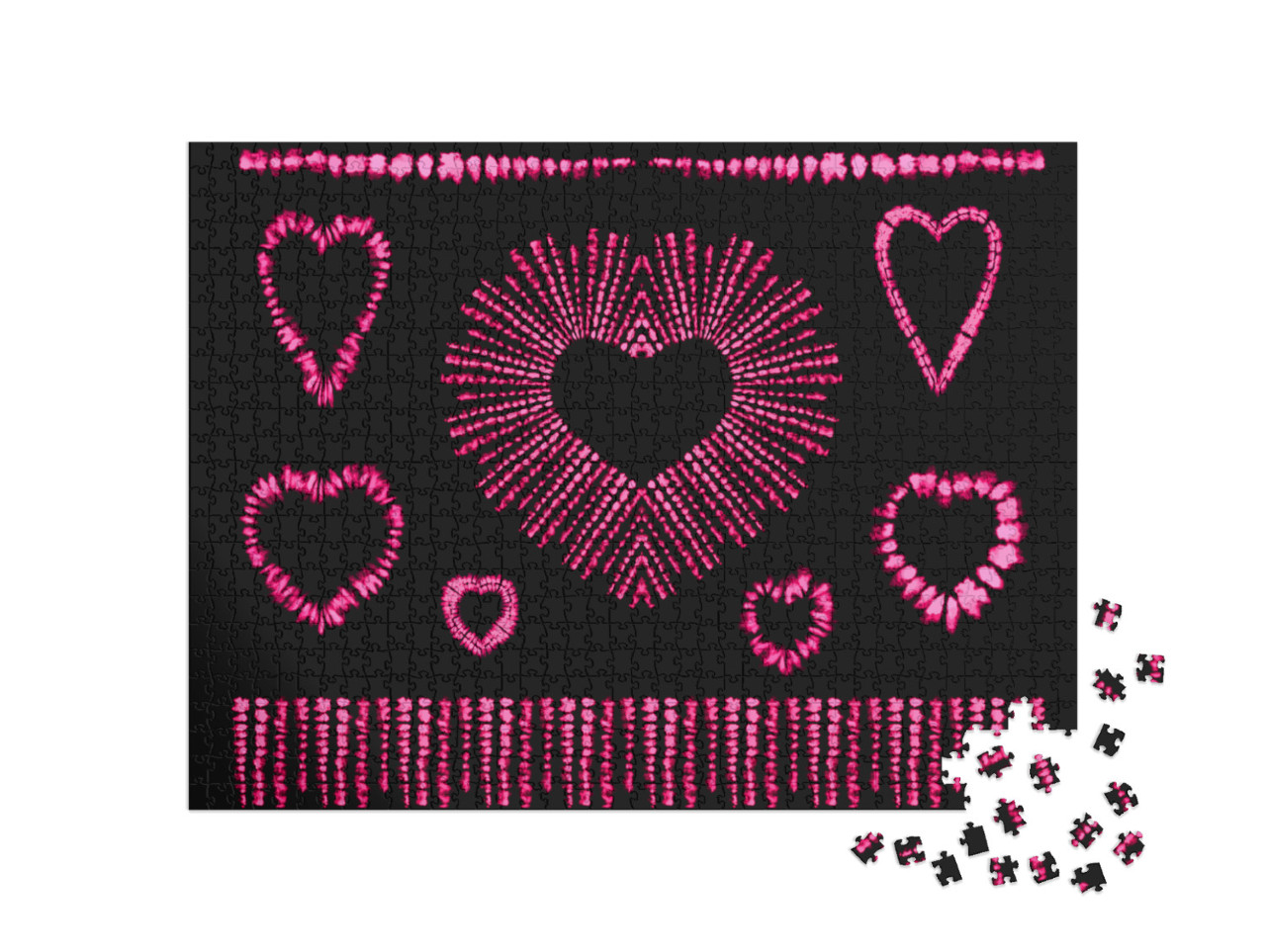 Red Heart Tie Dye. Valentines Day. Art Brushes. Print in... Jigsaw Puzzle with 1000 pieces