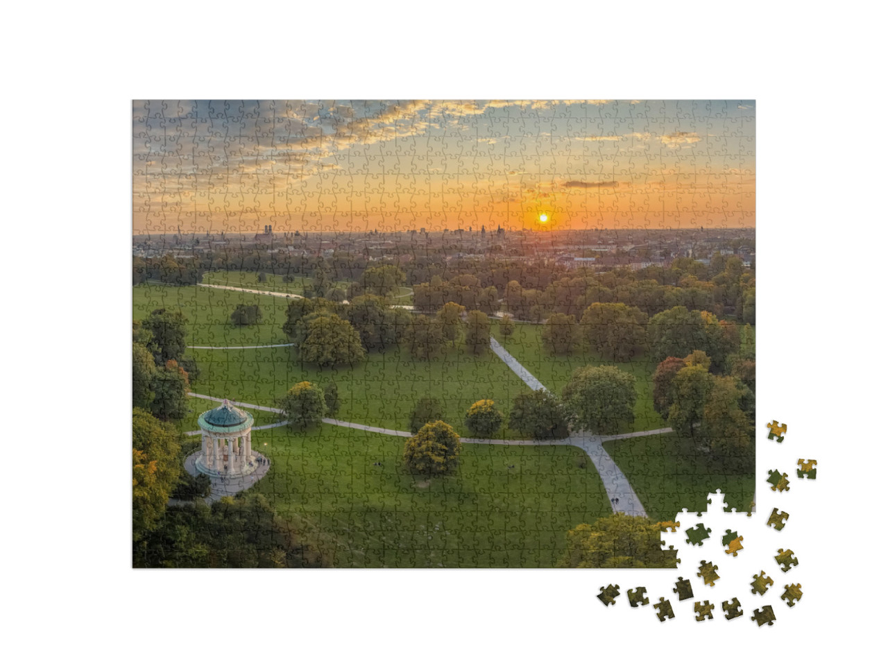 Aerial View At the Early Sunrise in the Englischer Garden... Jigsaw Puzzle with 1000 pieces