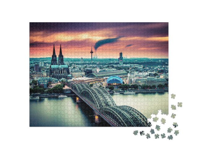 Long Exposure Sunset Moving Clouds Over the City Cologne... Jigsaw Puzzle with 1000 pieces