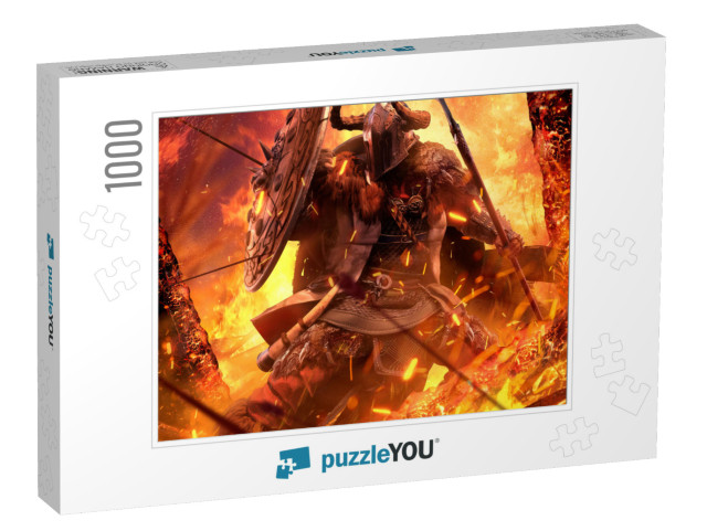 A Northern Warrior in Armor Made of Metal & Skins is Prot... Jigsaw Puzzle with 1000 pieces