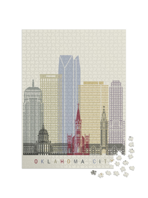 Oklahoma City Skyline Poster in Editable Vector File... Jigsaw Puzzle with 1000 pieces