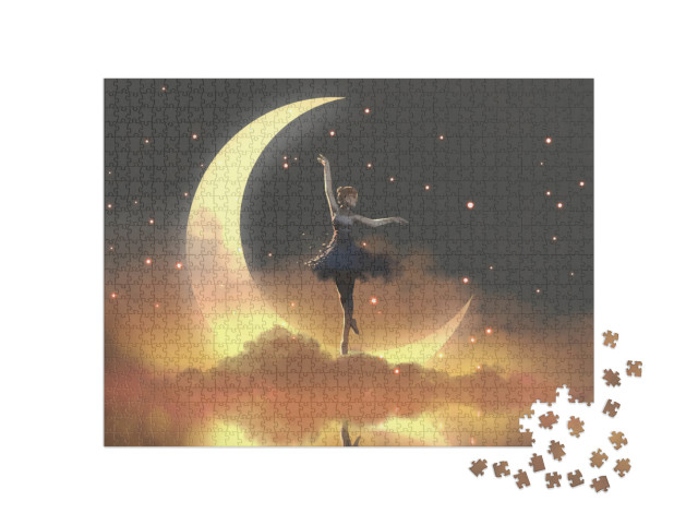 A Ballerina Dancing with Fireflies Against the Crescent M... Jigsaw Puzzle with 1000 pieces