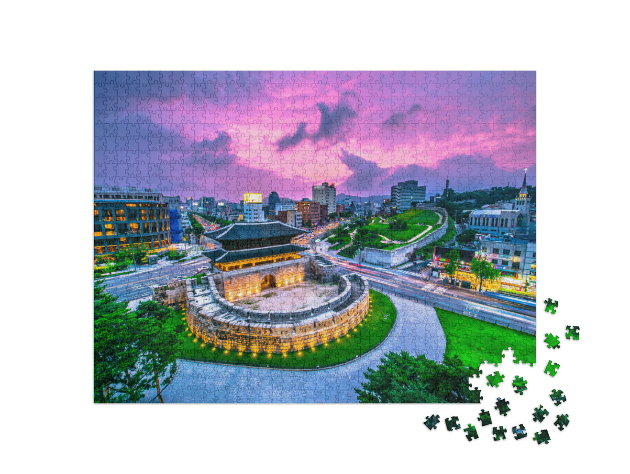 Seoul Dongdaemun Gate & Traffic in Seoul, South Korea... Jigsaw Puzzle with 1000 pieces