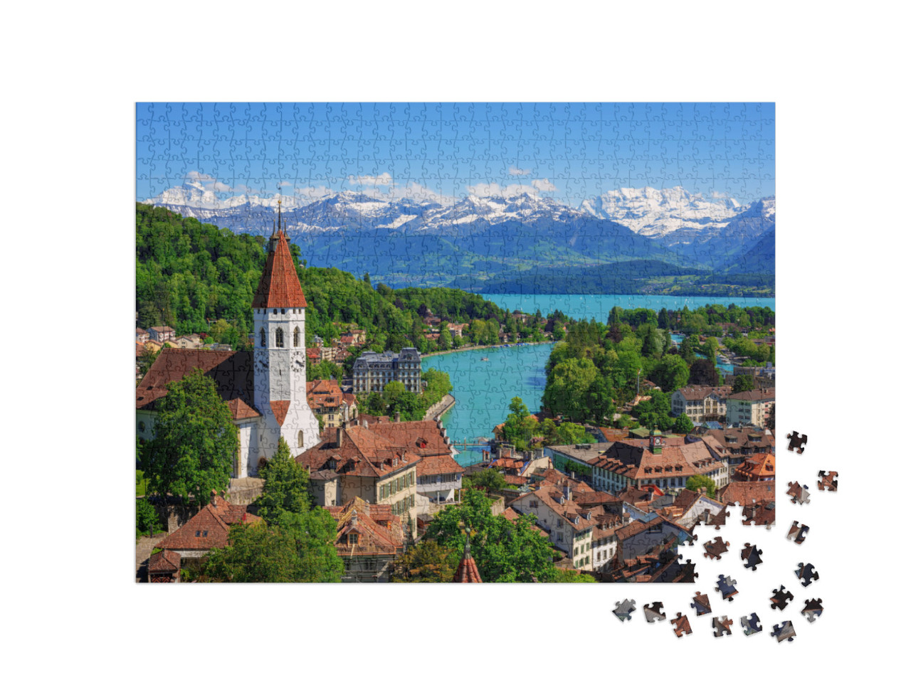 Historical Thun City & Lake Thun with Snow Covered Bernes... Jigsaw Puzzle with 1000 pieces