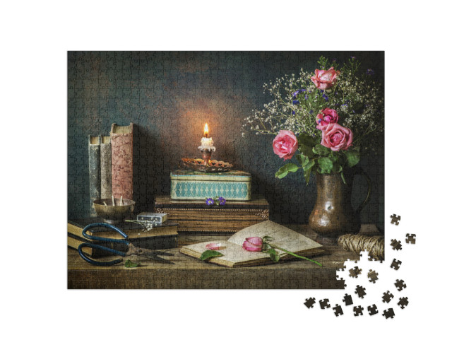 Classic Still Life with Vintage Books Placed with Beautif... Jigsaw Puzzle with 1000 pieces