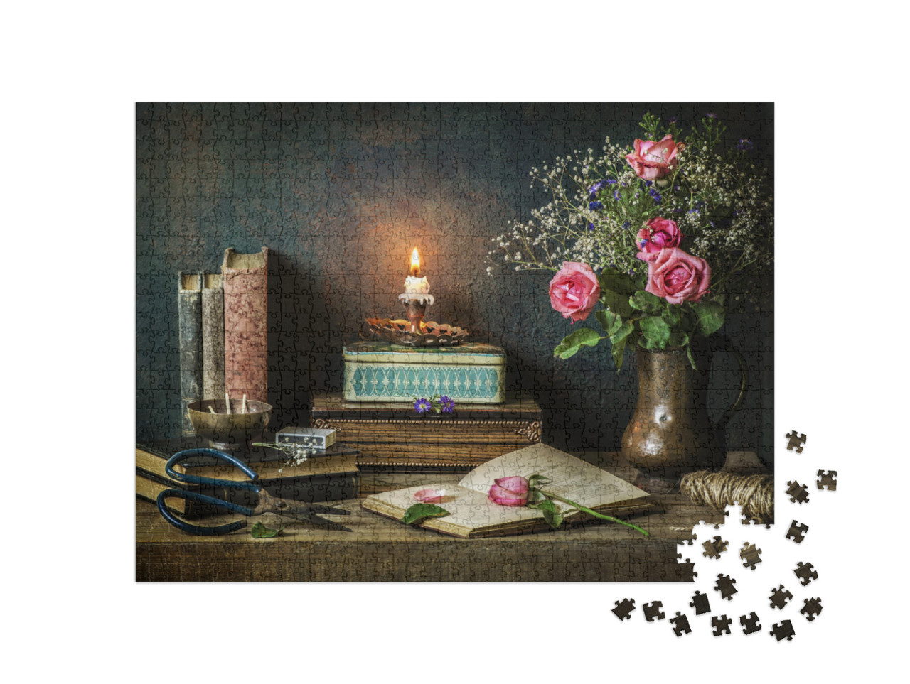 Classic Still Life with Vintage Books Placed with Beautif... Jigsaw Puzzle with 1000 pieces