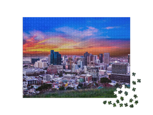 Cape Town City Cbd Skyline During Twilight Sky Golden Clo... Jigsaw Puzzle with 1000 pieces