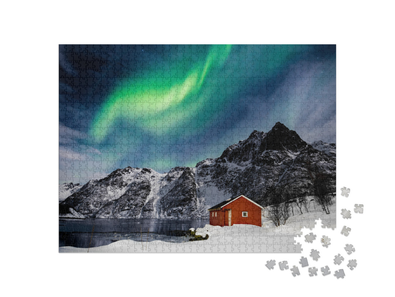 Lofoten Islands, Svolvaer, Northern Lights Over a Frozen... Jigsaw Puzzle with 1000 pieces