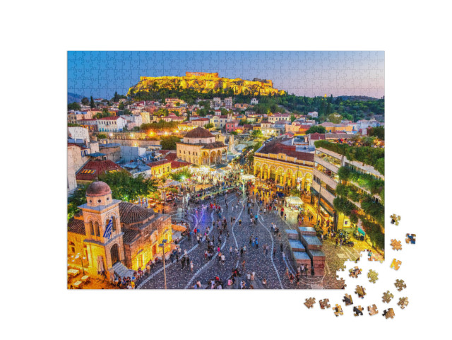 Athens, Greece - Night Image with Athens from Above, Mona... Jigsaw Puzzle with 1000 pieces