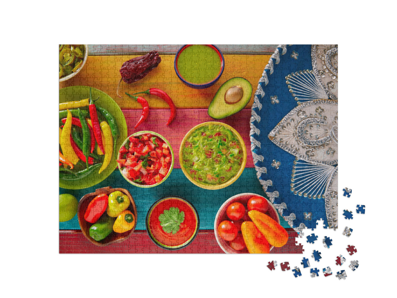 Mexican Food Mixed Guacamole Nachos Chili Sauce Dipping C... Jigsaw Puzzle with 1000 pieces