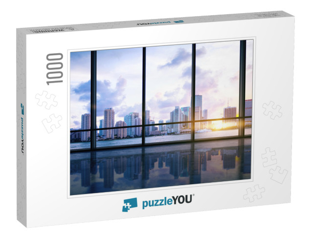 Empty Modern Spacious Hall with Concrete Floor, Big Windo... Jigsaw Puzzle with 1000 pieces