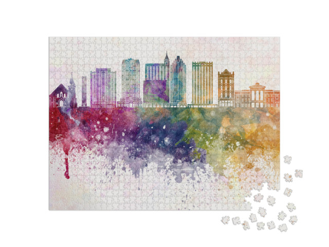 Raleigh Skyline in Watercolor Background... Jigsaw Puzzle with 1000 pieces