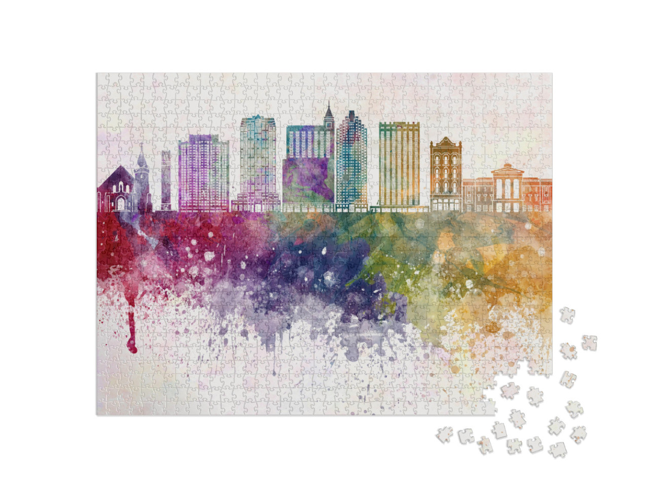 Raleigh Skyline in Watercolor Background... Jigsaw Puzzle with 1000 pieces