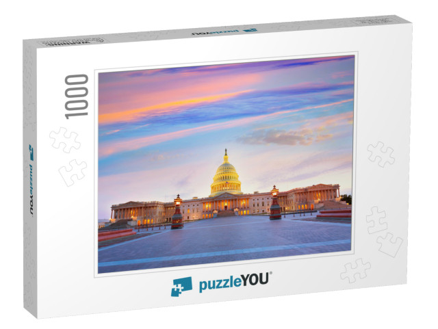 Capitol Building Washington Dc Sunset At Us Congress Usa... Jigsaw Puzzle with 1000 pieces