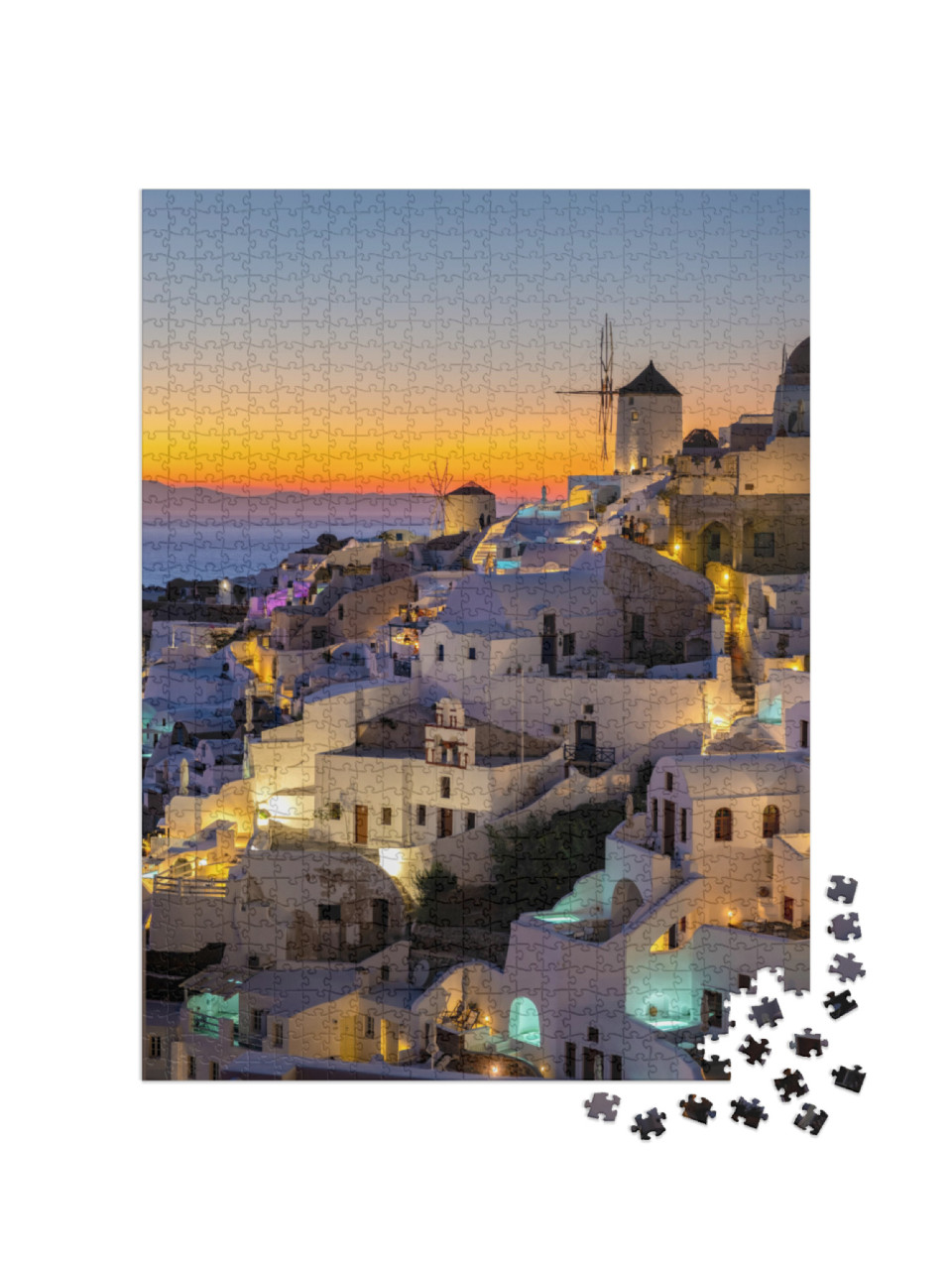 Sunset At the Island of Santorini Greece, Beautiful White... Jigsaw Puzzle with 1000 pieces