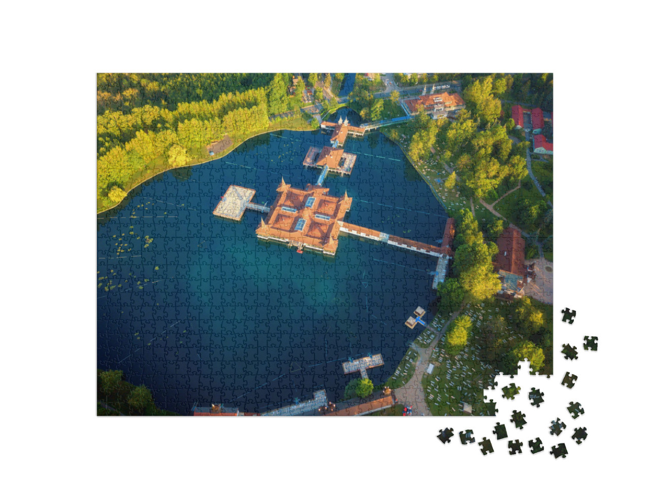 Aerial View of the Famous Lake Heviz in Hungary & the Lar... Jigsaw Puzzle with 1000 pieces