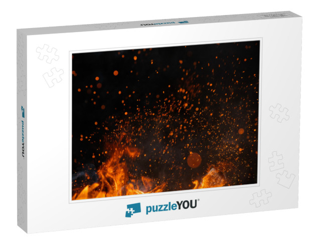 Fire Sparks Particles with Flames Isolated on Black Backg... Jigsaw Puzzle
